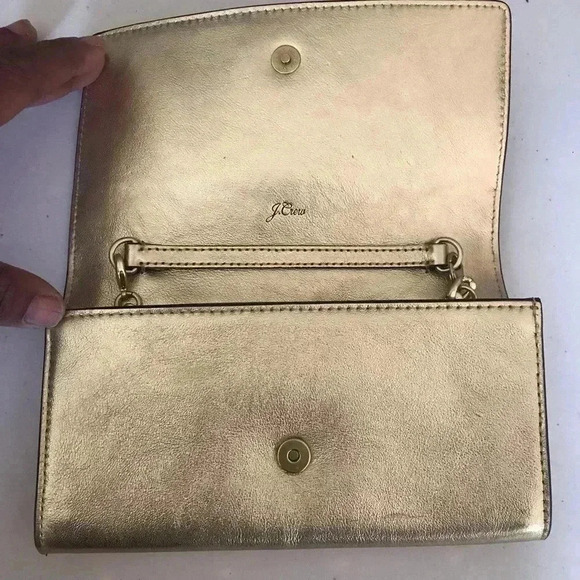 NWT J. Crew Convertible Wallet Bag Metallic Leather w/Chainlink Shoulder Strap - Picture 6 of 11